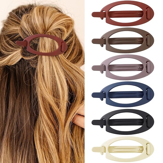 French Concord Hair Clips Claw - 6Pcs Side Slid Flat Hair Clips for Volume Strong Hold No Slip Grip Hair Claw Clips for Women Girls Thick Thin Hair (Matte Oval(Small,3.35 inches))