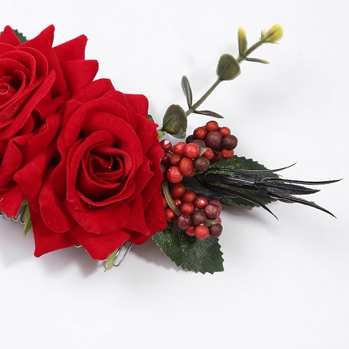 Flower Hair Clip for Women - Elegant Hair Accessory for Wedding, Party & Daily Wear (Burgundy)