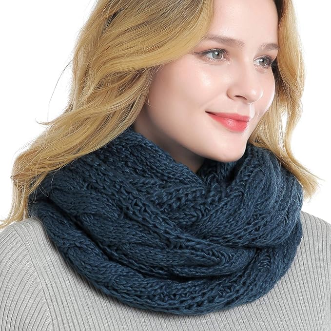 QUEENFUR Winter Women Thick Cable Knit Ribbed Infinity Circle Loop Scarf