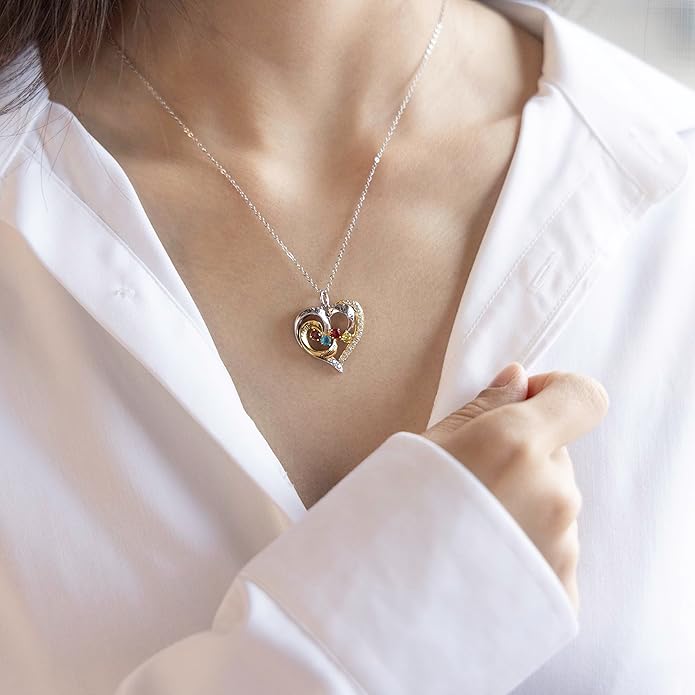 GLAMCARAT Personalized mothers necklace with birthstones names sterling silver jewelry for women customized engraved necklace