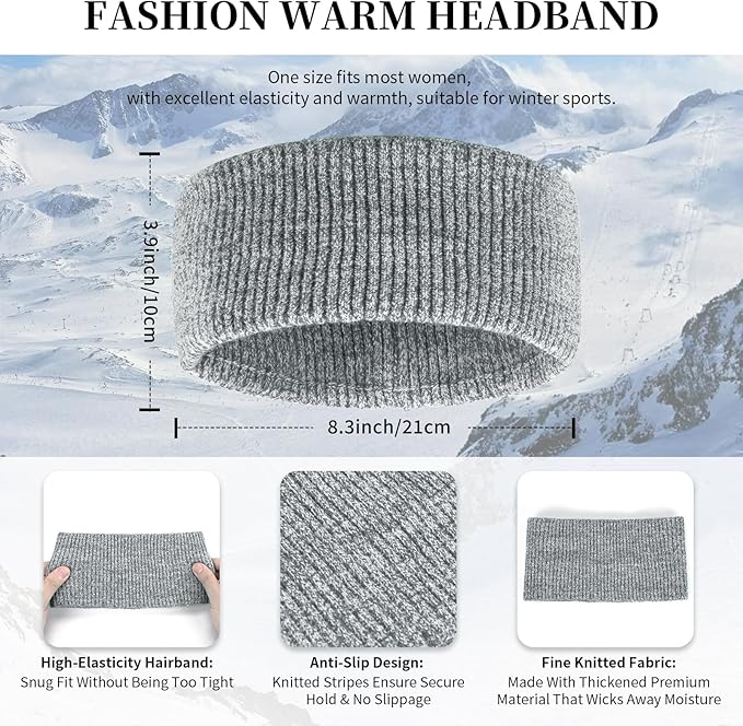 Winter Warm Beanie Hat Touchscreen Gloves Long Scarf Set for Women with Headband, Knit Cap Scarves with Tassel for Women