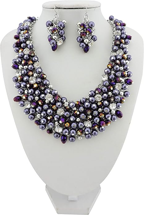 Bocar Fashion Crystal Chunky Collar Statement Necklace Earring Set for Women Gift (NK-10260)