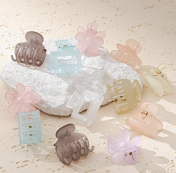 Jelly Colorful Hair Clips for Women, 12PCS Small Hair Clips 4 Style 1.6 Inch Banana Claw Clips Non-Slip Cute Hair Accessories Ideal Gifts for Girls