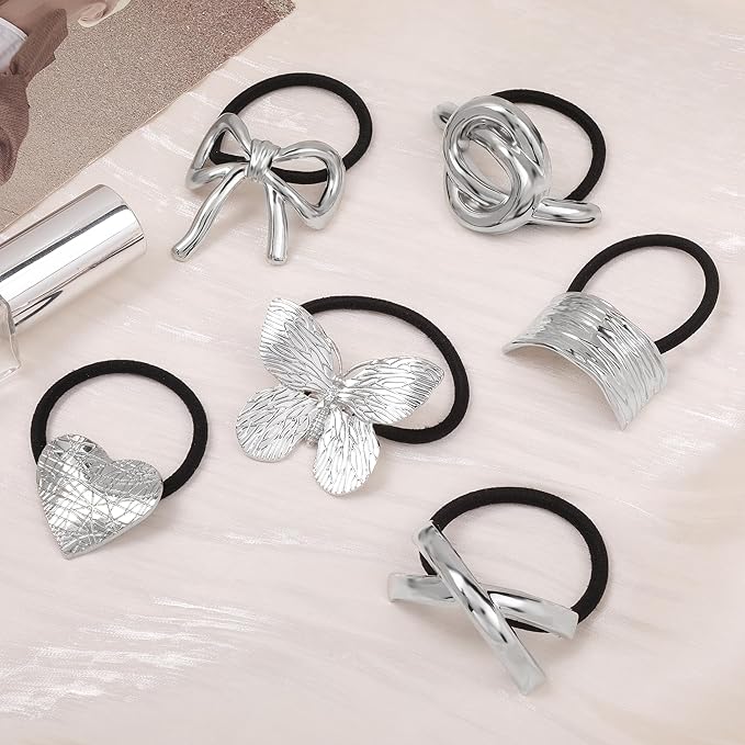 Hair Ties for Women, Sliver Metal Hair Cuffs Hair Accessories Elastic Hair Ties Ponytail Cuff Hair Bands for Both Thick Hair and Thin Hair