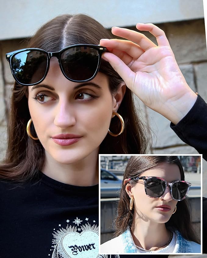 FIMILU 2 Packs Sunglasses for Women Polarized UV400 Protection Lens Big Frame Fashion Glasses Trendy Stylish Shade