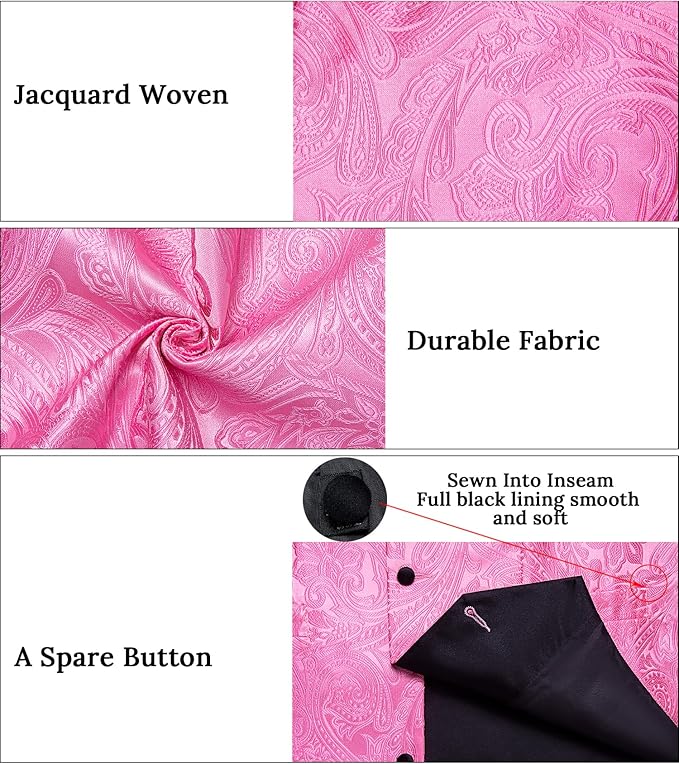 DiBanGu Mens Paisley Suit Vest Silk Jacquard Waistcoat and Necktie Set Formal Shawl Collar Dress Vest 7PCS for Wedding Party