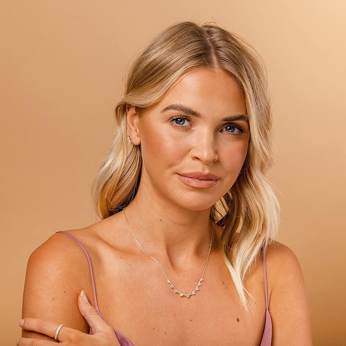 PAVOI 14K Gold Plated Station Necklace - Simulated Diamond Layering Necklaces - Womens CZ Chain