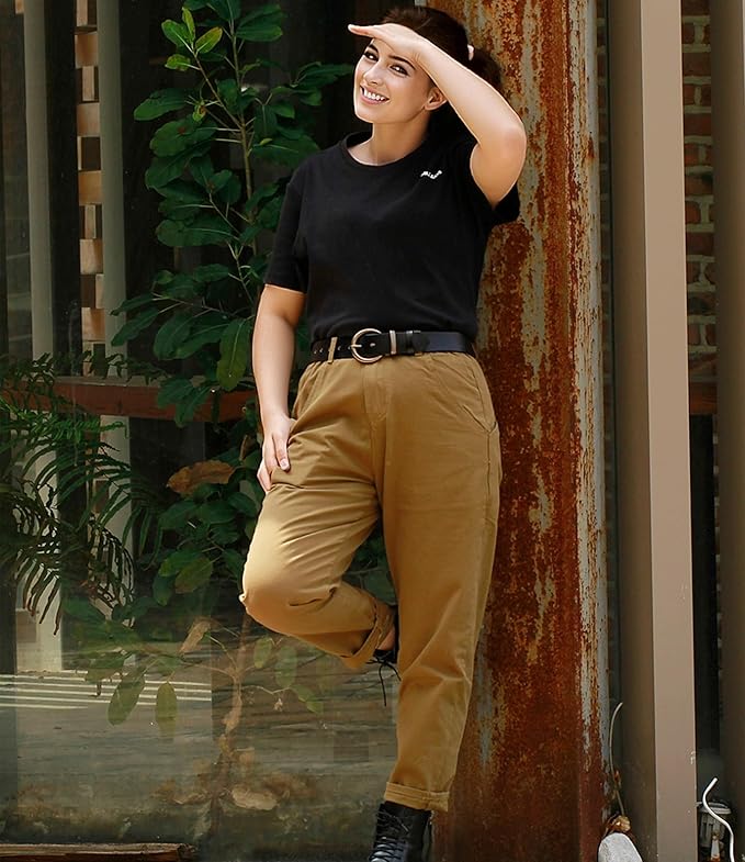 Women's 1.5 inch Leather Belt with Large Brass Buckle - Trendy Vintage Style for Jeans and Pants