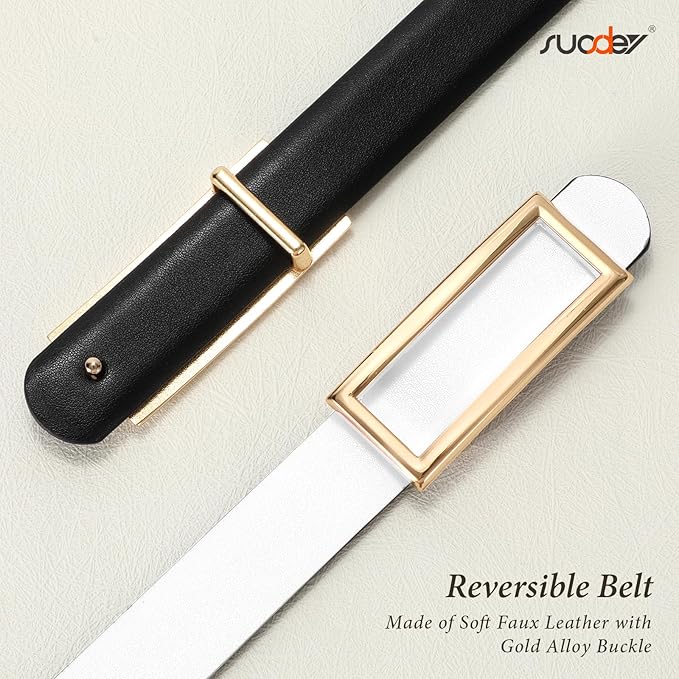 SUOSDEY Women Reversible Leather Belts for Jeans Pants Dresses Ladies Fashion Belts with Gold Buckle, 0.9" Width
