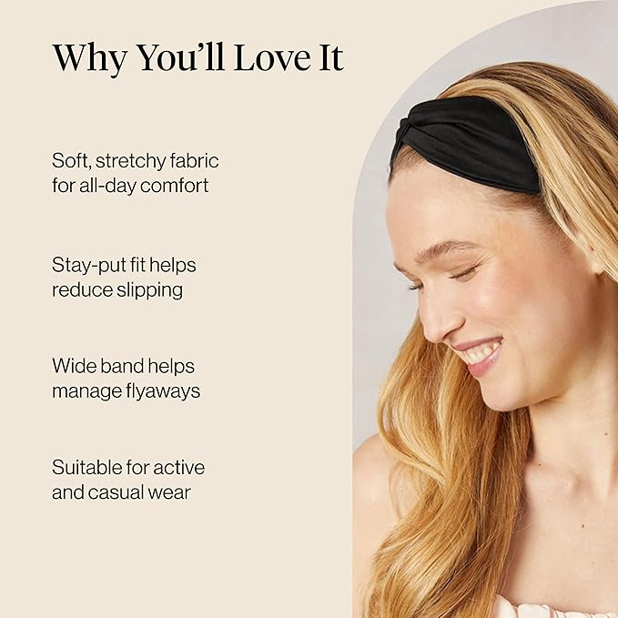 Kitsch Wide Headbands for Women - Fashion Sports Headband for Workout, Yoga, Gym, Running, Exercise | Stretchy Head Bands | Ideal Gifts for Women - Black and Camel, 2pcs