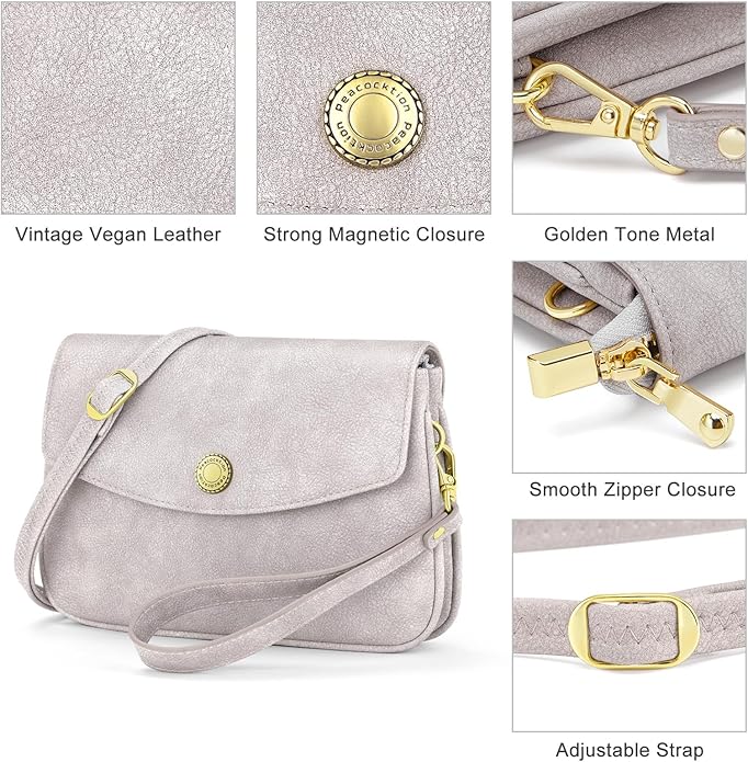 Peacocktion Small Crossbody Bags for Women Travel Wristlet Wallets Trendy Small Vegan Leather Cell Phone Purse Handbag
