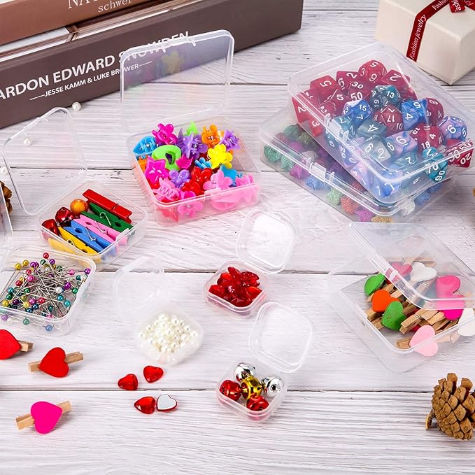 SATINIOR 24 Packs Small Clear Plastic Beads Storage Containers Box with Hinged Lid for Storage of Small Items, Crafts, Jewelry, Hardware (3.5 x 2.4 x 1.2 Inches)