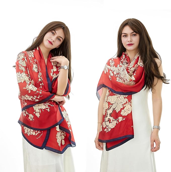 YOUR SMILE Large Mulberry Silk Feeling Long Stain Scarf Lightweight Sunscreen Shawls Wraps for Women