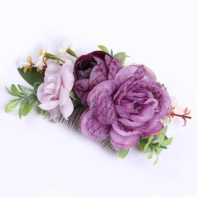 Flower Hair Clip for Women - Elegant Hair Accessory for Wedding, Party & Daily Wear (Purple 2)