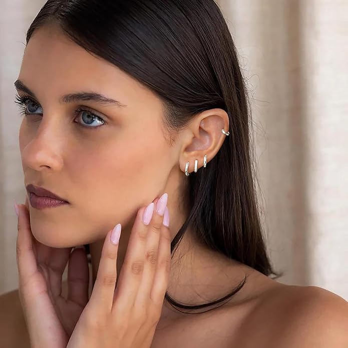 Small Gold Huggie Hoop Earrings Set for Women Men Hypoallergenic 14K Plated Stack Cartilage Earrings, Multiple Piercing Lightweight Mini Thin Cute Dainty Trendy Jewelry Set Christmas Gifts for Women