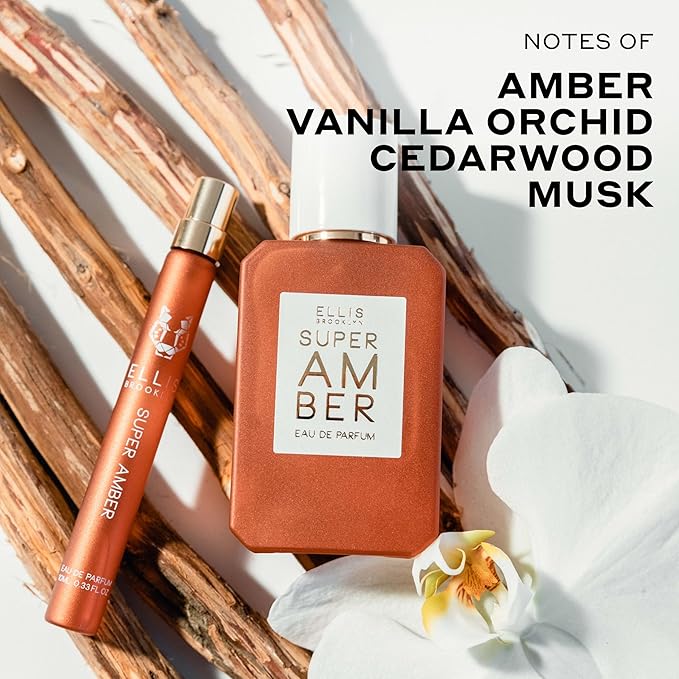 Ellis Brooklyn SUPER AMBER Eau de Parfum, Warm Amber Perfume for Women, Gourmand, Vegan & Allergen-Free Fragrance with Vanilla Orchid, Cedarwood & Musk, Made in the USA, 50ml / 1.7oz