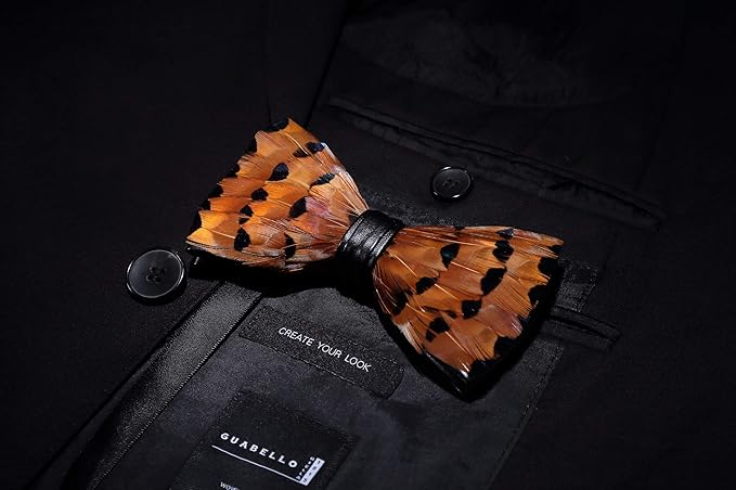 RBOCOTT Handmade Feather Pre-tied Bow tie and Brooch Sets for Men