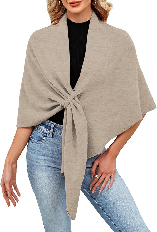 iWoo Women Soft Shawl Wraps kintted Open Front Poncho Sweater for Spring Fall Winter