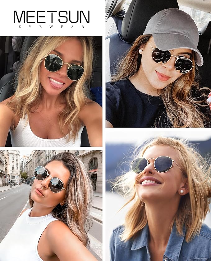 MEETSUN Round Polarized Sunglasses for Women Men Classic Retro Metal Frame Sun Glasses UV Protection