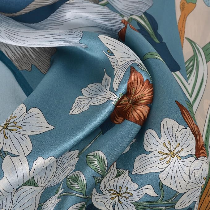 100% Mulberry Silk Scarf for Women Neck Oblong Headscarves Long Floral Print Lightweight Silk Wraps Shawls 67"*20"
