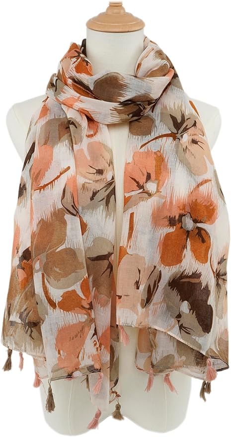 YOUR SMILE Large Boho Scarf for Women Lightweight Floral Printed Scarves Fall Winter Fashion Fringed Shawl wraps