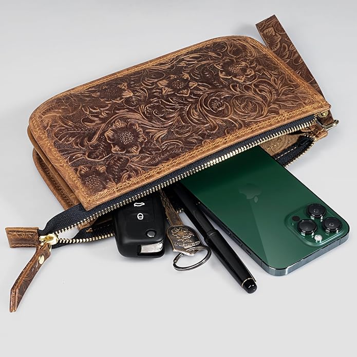 Genuine Leather Wristlet Clutch Bag for Women Handbag Ladies Credit Card Holder Phone Wallet Purses Man