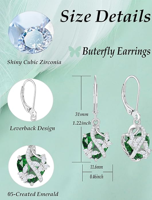 Butterfly Earrings for Women 925 Sterling Silver Heart Earring Birthstone Jewelry