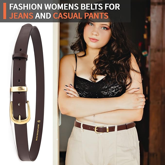Womens Belts for Jeans 1.1" Width Ladies Belts for Dresses Full Grain Leather Gold Buckle Belt Gift Box