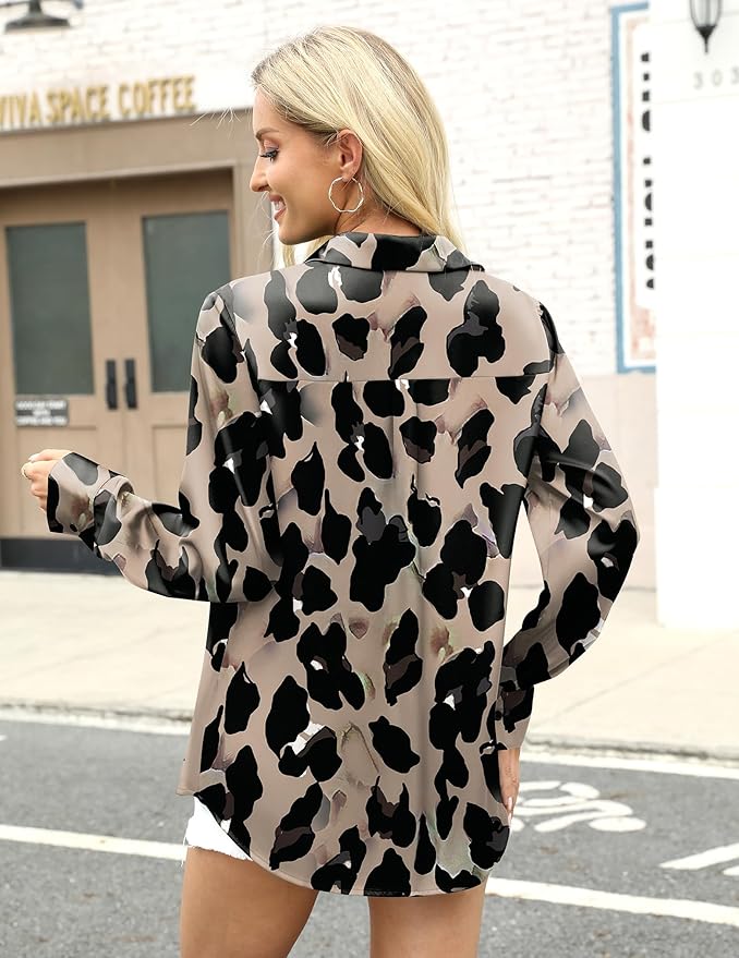 Zeagoo Satin Blouses for Women Silk Button Down Shirts Long Sleeve Business Casual Tops