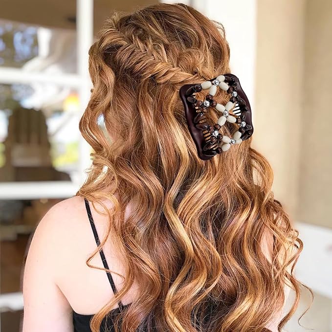 5 Pieces Stretchy Magic Hair Comb Adjustable Elastic Comb Hair Clip for Women Girls No Crease Hair Pins Vintage Hair Bun Maker Hair Accessories for Curly Thick Wavy Hair Ponytail, Mixed