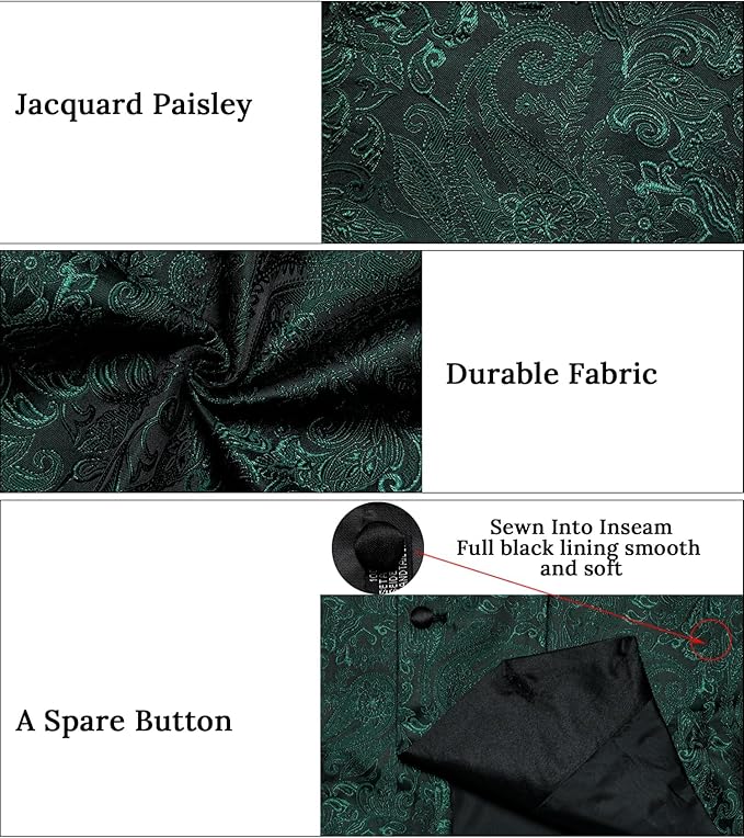 DiBanGu Mens Paisley Suit Vest Silk Jacquard Waistcoat and Necktie Set Formal Shawl Collar Dress Vest 7PCS for Wedding Party