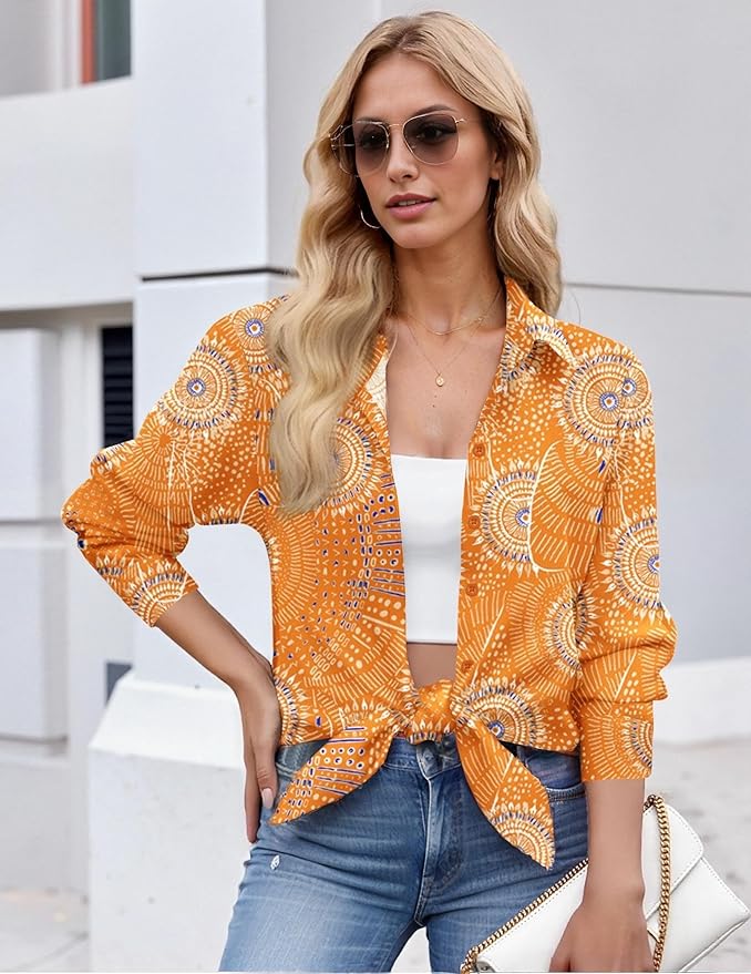 ZEAGOO Button Down Shirt for Women Long Sleeve Blouses Floral Printed Tops Business Casual Work Outfits S-XXL