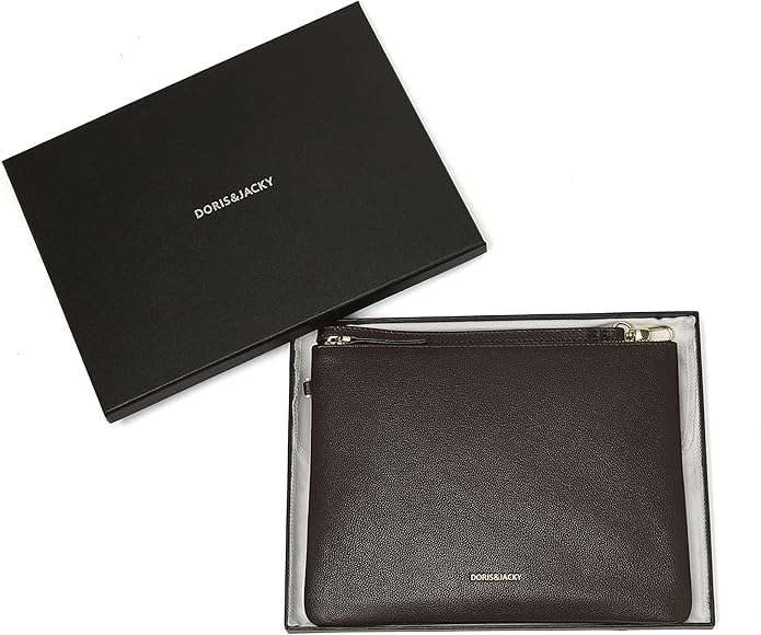 DORIS&JACKY Lambskin Leather Wristlet Clutch Purse for Women Soft Designer Slim Cell Phone Pouch Bag with Detachable Strap