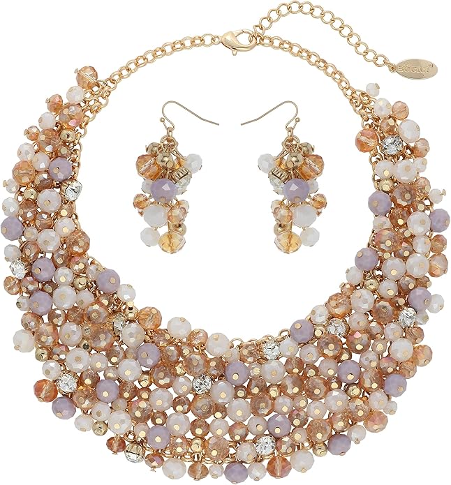 Bocar Fashion Crystal Chunky Collar Statement Necklace Earring Set for Women Gift (NK-10260)