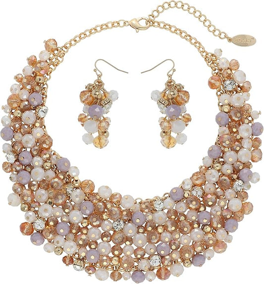 Bocar Fashion Crystal Chunky Collar Statement Necklace Earring Set for Women Gift (NK-10260)