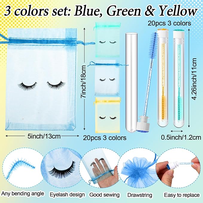 Zhehao 80 Pcs Lash Shampoo Bottle Brushes Kit 20 Foam Pump Dispensers 20 Lash Shampoo Brushes 20 Eyelash Aftercare Bag 20 Cleaning Pipes, Eyelash Extension Supplies (Multicolor)