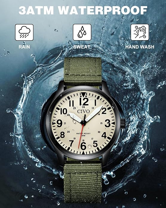 CIVO Analog Wrist Watches for Men: Waterproof Stainless Steel Mens Watches - Silver Watch with Easy Read Dial Men's Watch for Gift
