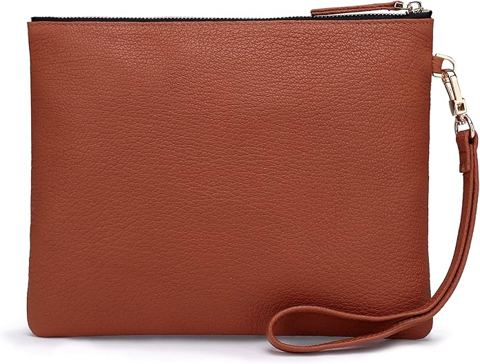 DORIS&JACKY Lambskin Leather Wristlet Clutch Purse for Women Soft Designer Slim Cell Phone Pouch Bag with Detachable Strap