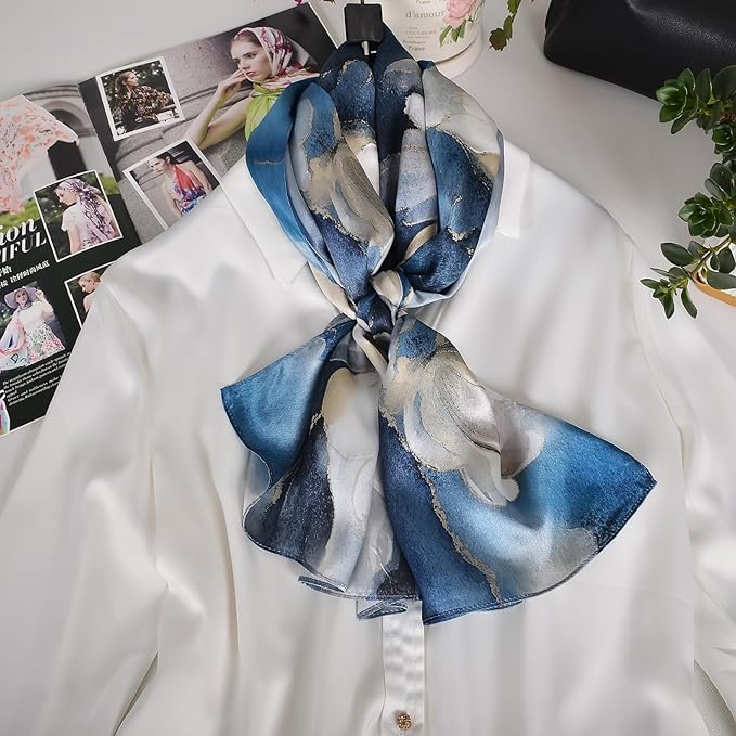 100% Mulberry Silk Scarf for Women Neck Oblong Headscarves Long Floral Print Lightweight Silk Wraps Shawls 67"*20"