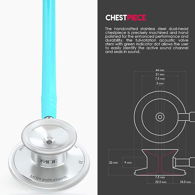 MDF Instruments, Acoustica Lightweight Stethoscope for Doctors, Nurses, Students, Home Health Use, Adult, Dual Head, Pastel Blue Tube, Silver Chestpiece-Headset, MDF747XP03