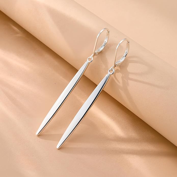 ALEXCRAFT 925 Sterling Silver & 14K Gold Plated Long Dangle Drop Earrings for Women Minimalist Hypoallergenic Vertical Bar Leverback Dangling Earrings Lightweight Daily Fashion Jewelry Gifts
