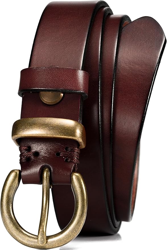 WOLFANT Full Grain Leather Belt for Women,1.1" Ladies Casual leather Jean Belt with Vintage Circle buckle in Gift Box