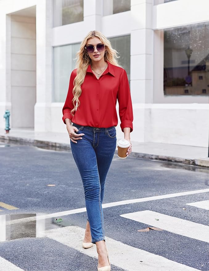 ZEAGOO Button Down Shirt for Women Long Sleeve Blouses Floral Printed Tops Business Casual Work Outfits S-XXL