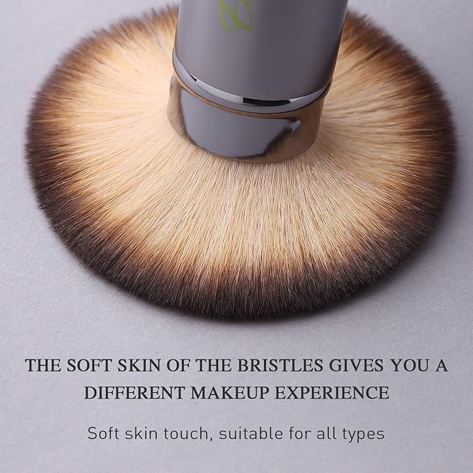 Retractable Kabuki Makeup Brushes 2 Pcs Blush Brushes Set Portable Powder Brushes with Flat and Angled Top for Liquid Cream Cosmetics Travel, large/1.18inch(Silver Green)