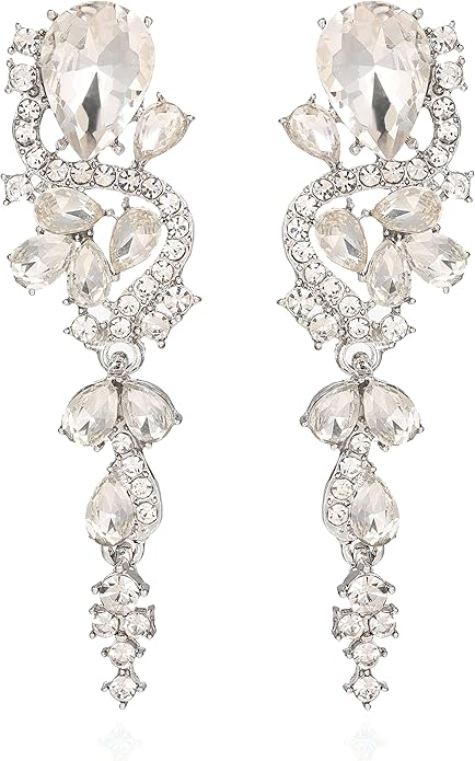 Fashion Rhinestone Statement Drop Dangle Earrings Long Colorful Crystal Bridal Wedding Teardrop Chandelier Earrings for Women Prom Pageant