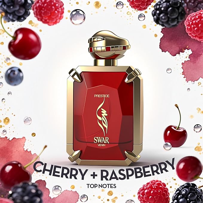 Swar Venin Women's Gourmand Perfume Eau de Parfum - Cherry,Rose, Cedarwood,Musk, Ambergris & Vanilla Luxury Scent with 24H Longevity | 3.4 Fl Oz 80% Vol Seductive Edible Fragrance