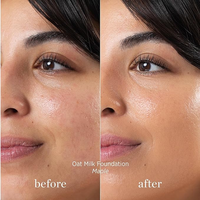 Ere Perez - Natural Oat Milk Liquid Foundation | Breathable, Buildable, Med-Full Coverage | Peach Extract, Vitamin E | Vegan, Cruelty-Free, Clean Beauty (Maple | light-med neutral, 1 fl oz | 30 ml)