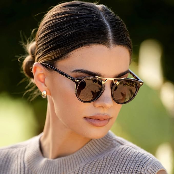 WearMe Pro - Women's Polarized, Round Retro, Double-Bridge Vintage Sunglasses
