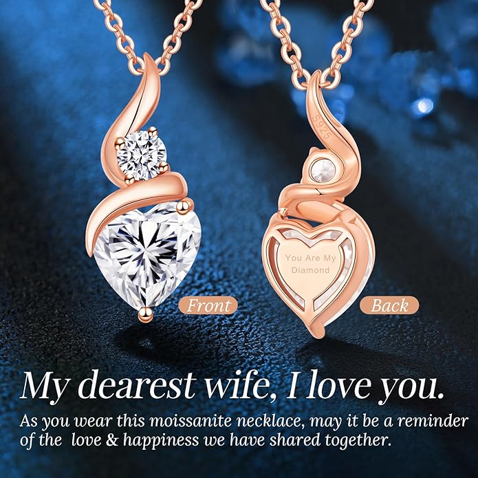 ANDSO Moissanite Heart Pendant Necklaces for Women, 925 Sterling Silver Necklace with Birthstone, Ideal Anniversary Present or Birthday Christmas Valentine Jewelry Gifts for Mom Wife Her Girlfriend
