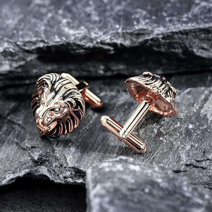 HAWSON Vintage Lion Head Cufflinks for Men with Gift Box, Gold Silver Black Tone Cuff Links for Men's Dress Shirts and French Cuff Shirts, Mens Personalized Jewelry or Accessories Unique